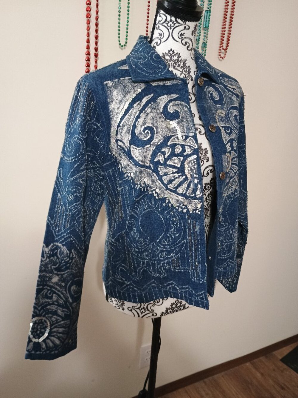 Sandy Starkman Textured Embellished Jean Jacket Small - Picture 2 of 15